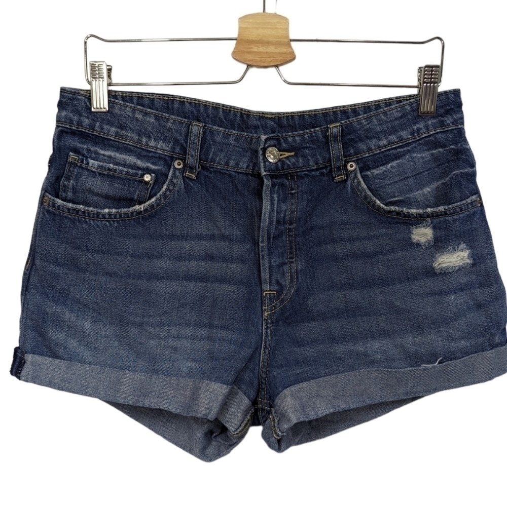&Denim Cuffed Distressed Jean Shorts Sz 8